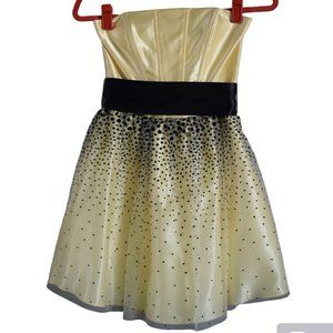 JESSICA McCLINTOCK for GUNNE SAX Strapless Yellow/Black Polka Dot Dress.…
